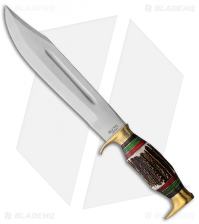 Rough Ryder Bowie Bowie Fixed Blade Knife Brown Stag Bone (10.5" Satin)