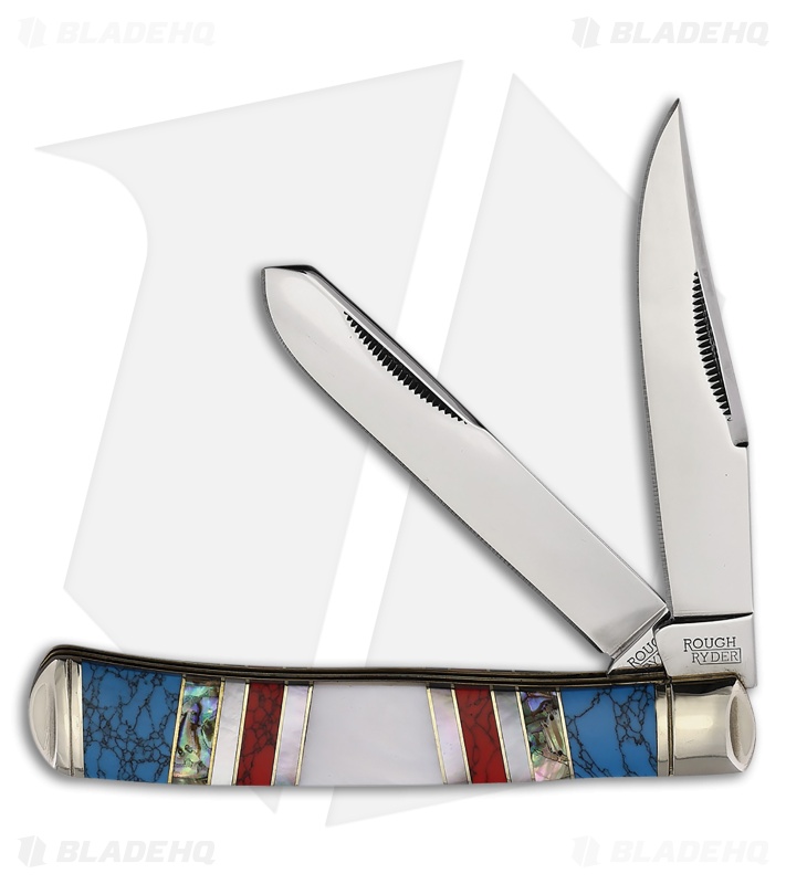 Rough Ryder Trapper Blue/Red Stoneworx Clip Point Satin 440B