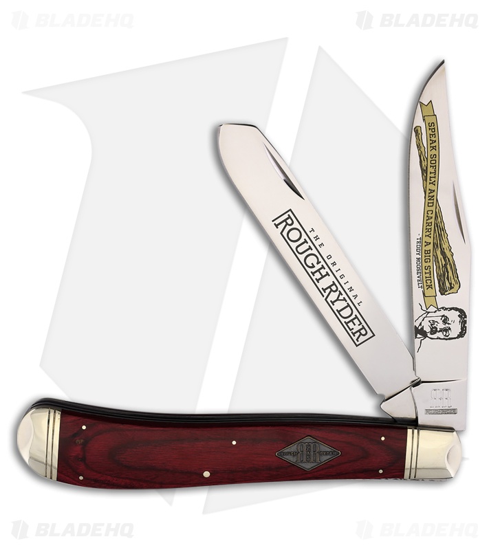 Rough Ryder Trapper Knife Red Teddy Roosevelt Wood Satin