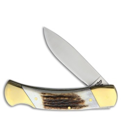 Schrade Stag Lockback Brown and White Stag (3.75" Satin)