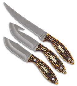 Schrade 3-Piece Hunting Knife Set – Satin Finish Stainless with Staglon Handle