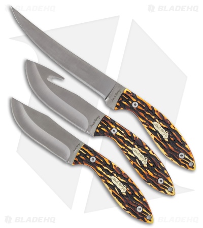 Schrade 3-Piece Hunting Knife Set – Satin Finish Stainless with Staglon Handle