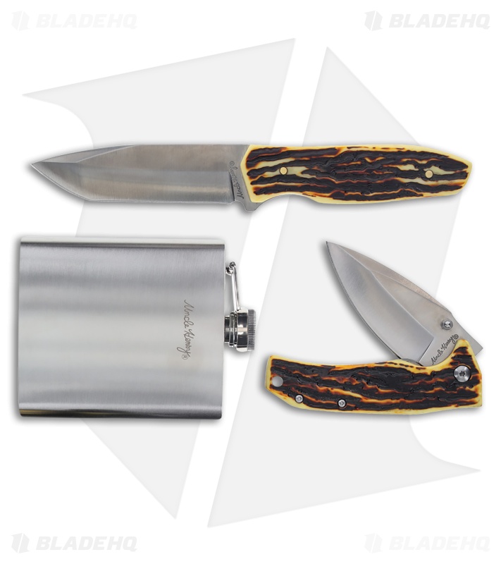 Schrade Uncle Henry Fixed and Folder Knife Set With Flask - Blade HQ
