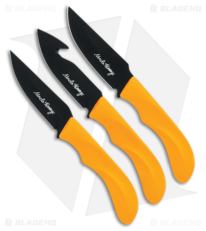 Schrade 3-Piece Hunting Knife Set – Black Finish Stainless Blade with Orange ABS