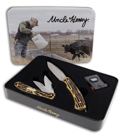 Schrade Uncle Henry Fixed and Folder Knife Set Staglon Handle Hat Light (Satin)