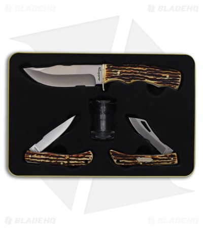 Schrade Uncle Henry 3 Piece Fixed and Folder W Shot Glass