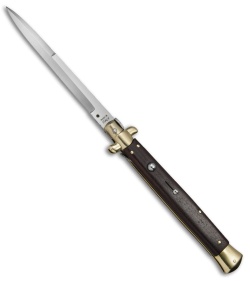 SKM 13" Italian Stiletto Automatic Knife Hardwood/Brass (5.7" Satin Bayonet)