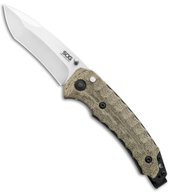 SOG Kiku Spring Assisted Knife Tan Micarta (3.5" Satin) KU-3003