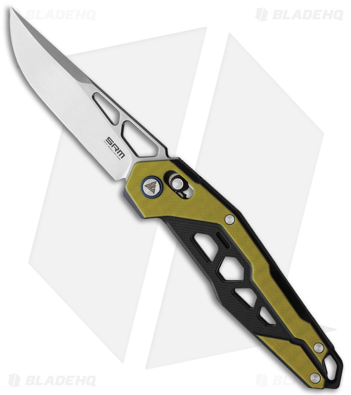 SRM Knives 9225-KB Mecha Pocket Knife Yellow G-10 - Blade HQ