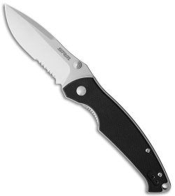 SRM Knives 9012 Liner Lock Knife Black G-10 (3.3" Satin Serrated)