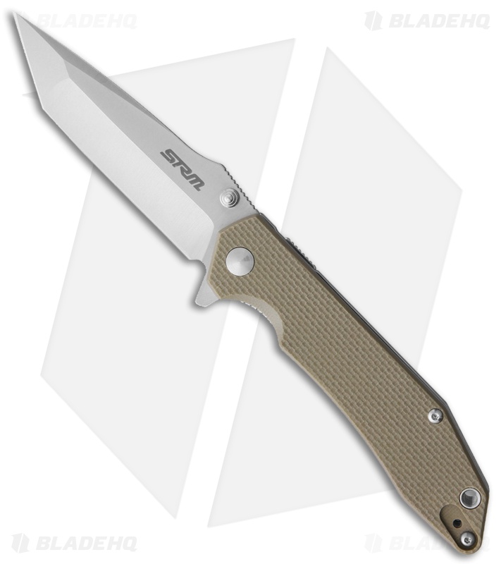 SRM Knives 9001 Tanto Liner Lock Knife Tan G-10 (3.5" Satin)