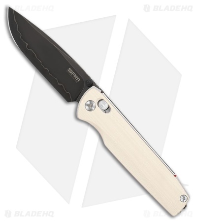 SRM Knives Terrier 258L-GX2 AMBI Lock Knife White G-10 (3.5" Black/Laminated)