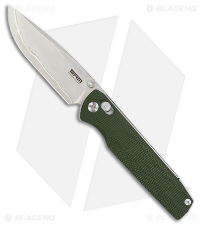 SRM Knives Terrier 258L-MG2 AMBI Lock Knife Green Micarta (3.5" Laminated 140Cr)