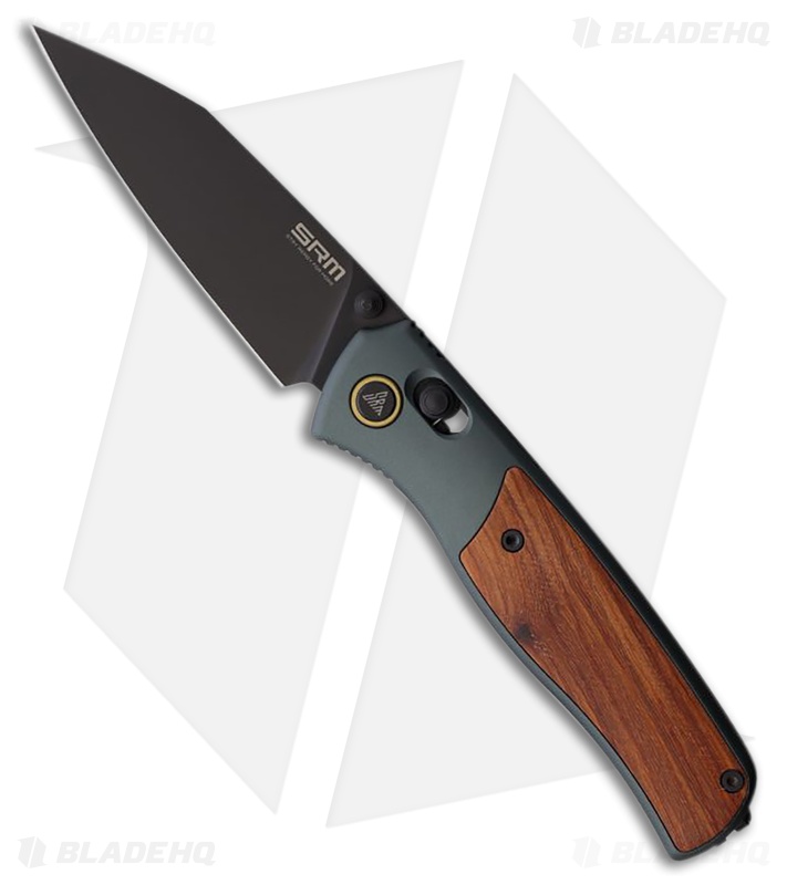 SRM Knives Medal 259L-AG Green Aluminum Rosewood Inlay (3.25" Black)