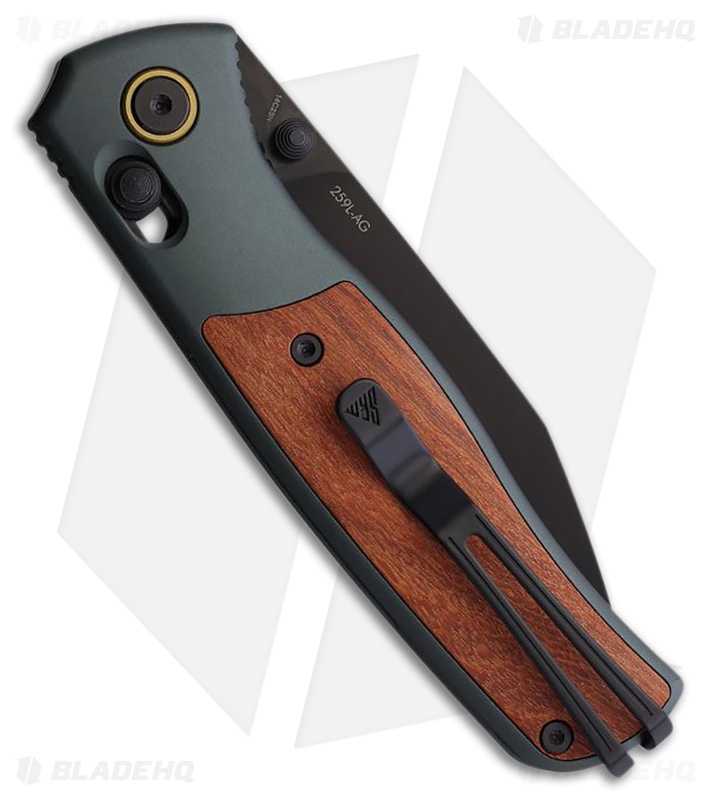 SRM Knives Medal 259L-AG Green Aluminum Rosewood Inlay (3.25" Black)