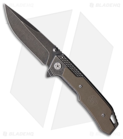 Smith & Wesson Folding Flipper Liner Lock Tan G-10 (3.55" Black SW)