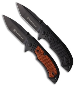 Smith & Wesson Pistol Grip Linerlock Combo Pack Checkered Wood (3.00" Black)
