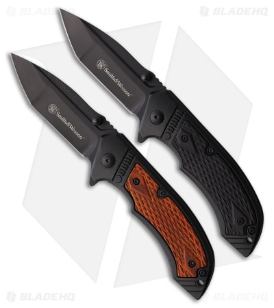 Smith & Wesson Pistol Grip Linerlock Combo Pack Checkered Wood (3.00" Black)