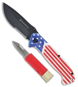 Smith & Wesson Americas Heroes Knife Combo Set ( 3.25" Black), (1.50" Stonewash)