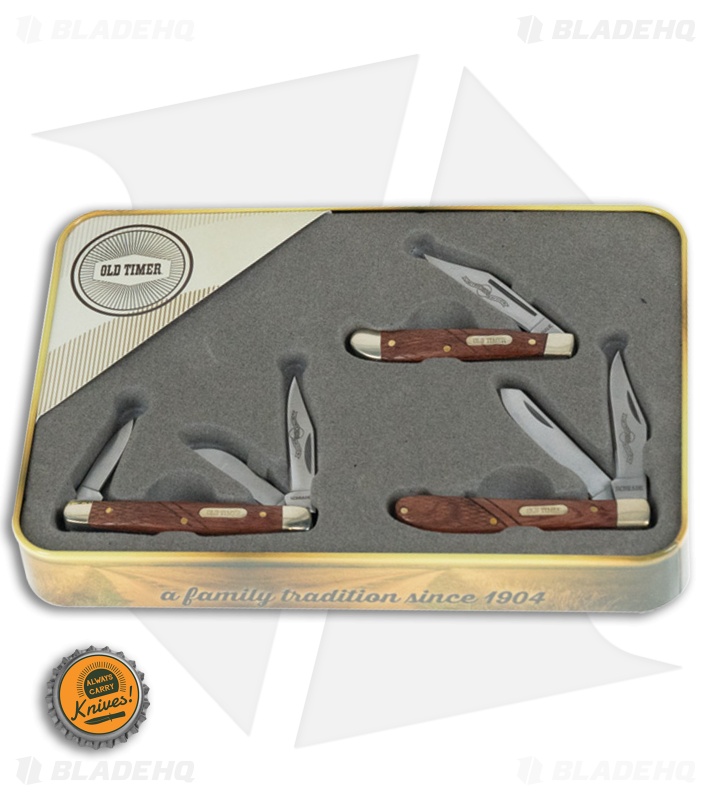 Schrade Old Timer Rosewood Brass 3-Piece Knife Set 1130063 - Blade HQ