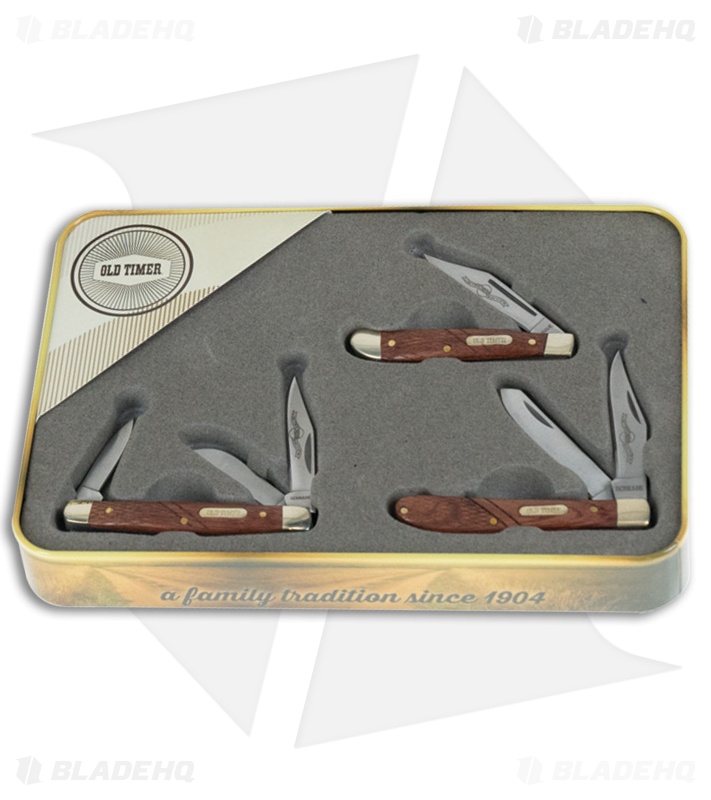 Schrade Old Timer Rosewood Brass 3-Piece Knife Set 1130063 - Blade HQ