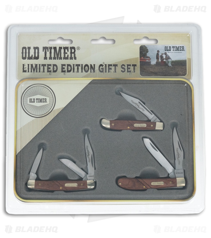 Schrade Old Timer Rosewood Brass 3-Piece Knife Set 1130063