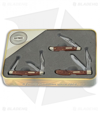 Schrade Old Timer Rosewood Brass 3-Piece Knife Set 1130063 - Blade HQ