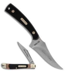 Old Timer Sharpfinger Fixed Blade Knife & Pocket Knife Combo - Black/Brown