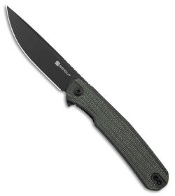 SENCUT Scitus Liner Lock Knife Dark Green Canvas Micarta (3.5" Black Stonewash)