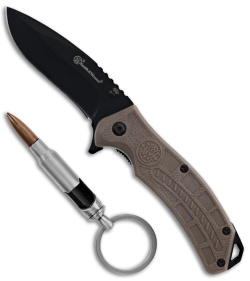 Smith & Wesson HRT Liner Lock Knife Spring Assist Brown Polymer (3" Black)