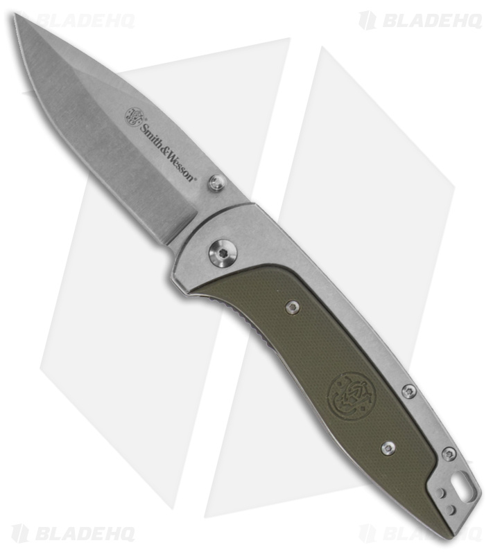 Smith & Wesson Freighter Liner Lock Knife Steel/Green G-10 (3.5" Stonewash)