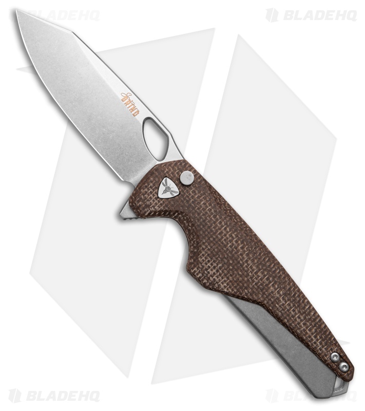 Southern Grind Hornet MagnaCut Button Lock Knife Brown Micarta (3.3" Stonewash)