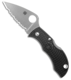 Spyderco ManBug Pocket Knife Black G-10 Serrated (1.95" Satin) MBKLFS