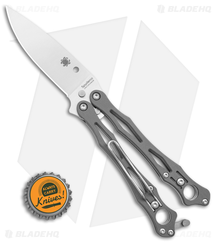 Spyderco SmallFly 2 Butterfly Knife Gray G-10 (3.4" Satin CPM Cru-Wear)