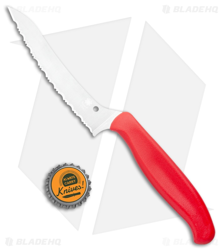 Spyderco Z-Cut Fixed Blade Kitchen Knife Red (4.5" Satin Serr) K14SRD