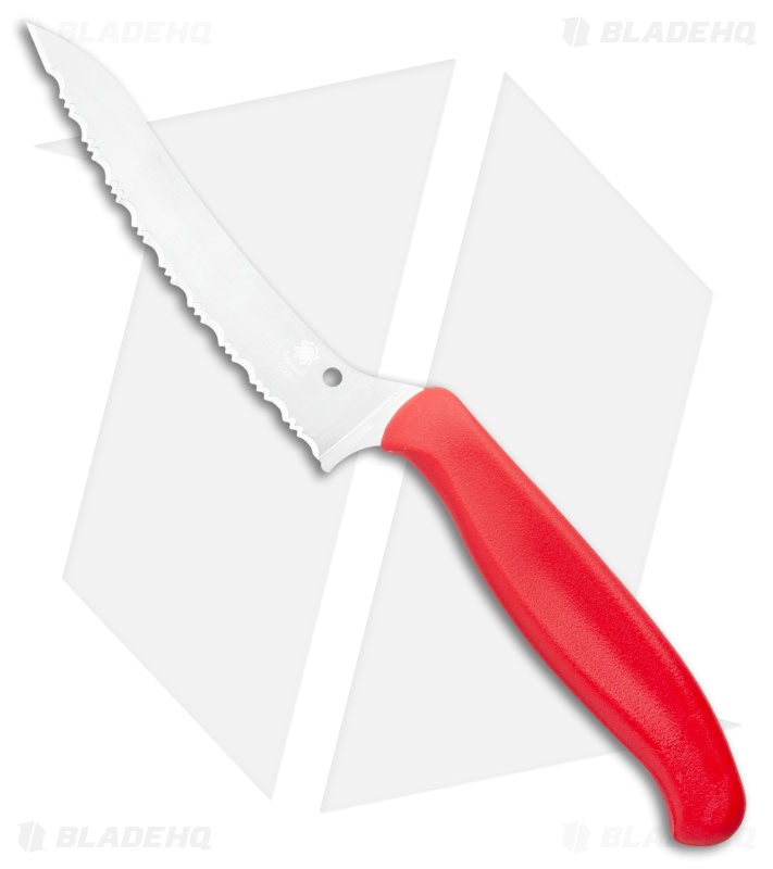 Spyderco Z-Cut Fixed Blade Kitchen Knife Red (4.5" Satin Serr) K14SRD