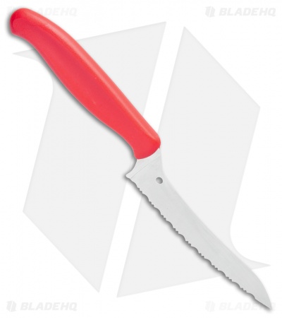 Spyderco Z-Cut Fixed Blade Kitchen Knife Red (4.5" Satin Serr) K14SRD