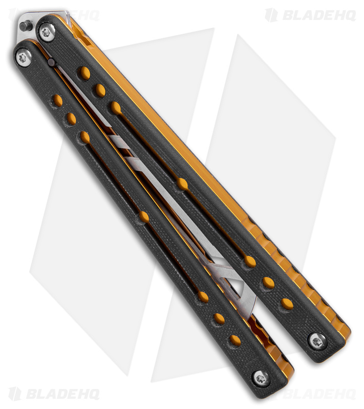 Squid Industries Nautilus Balisong Trainer Knife V2 Black Gold (4.5" Satin)
