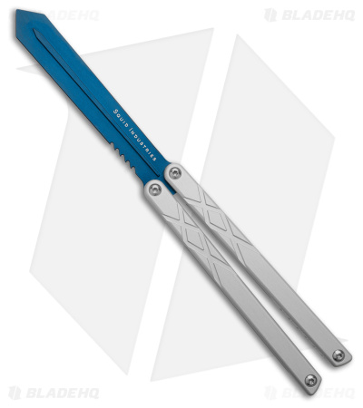 Squid Industries Swordfish Alum Butterfly Balisong Trainer Silver (4.75" Blue) 