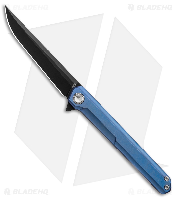 Stedemon Vouking TS06 Frame Lock Knife Blue Titanium (3.75" Black)