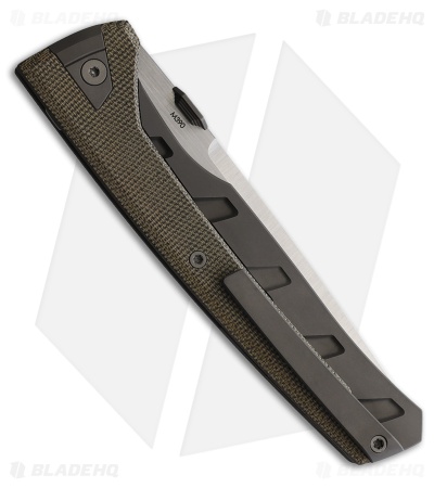 Suprlativ Knives Matador Frame Lock Knife Green Canvas Micarta/Ti (3.8" Satin)