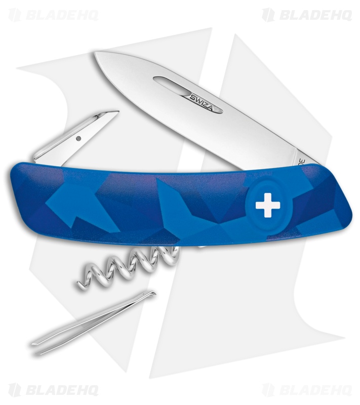 Swiza C01 Button Lock Swiss Pocket Knife Blue Camo (2.75" Mirror)
