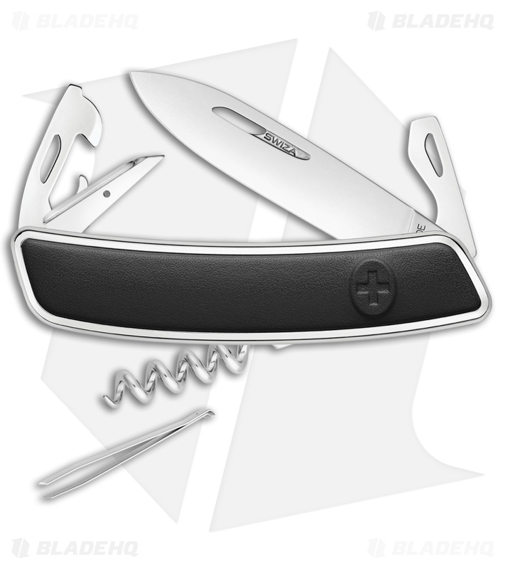 Swiza D03 Swiss Pocket Knife Black Leather (3" Mirror)