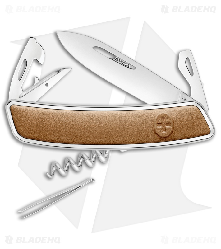 Swiza D03 Swiss Pocket Knife Brown Leather (3" Mirror)