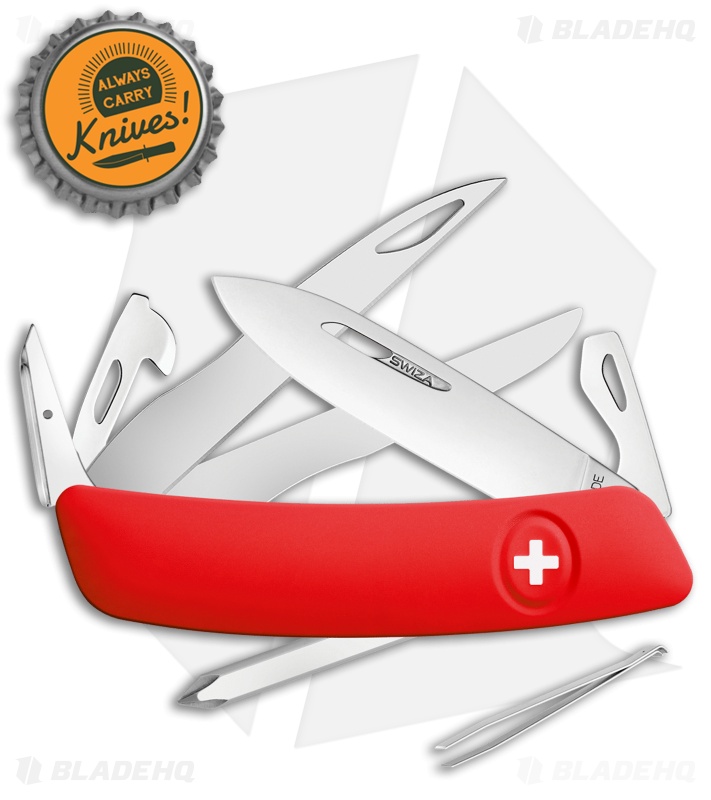 Swiza D08 Button Lock Swiss Pocket Knife Red (2.75" Satin) 