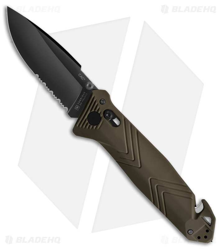 TB Outdoor CAC  Vengeur Bar Lock Knife w/ Breaker OD Polymer (3.7" Black Serr) 