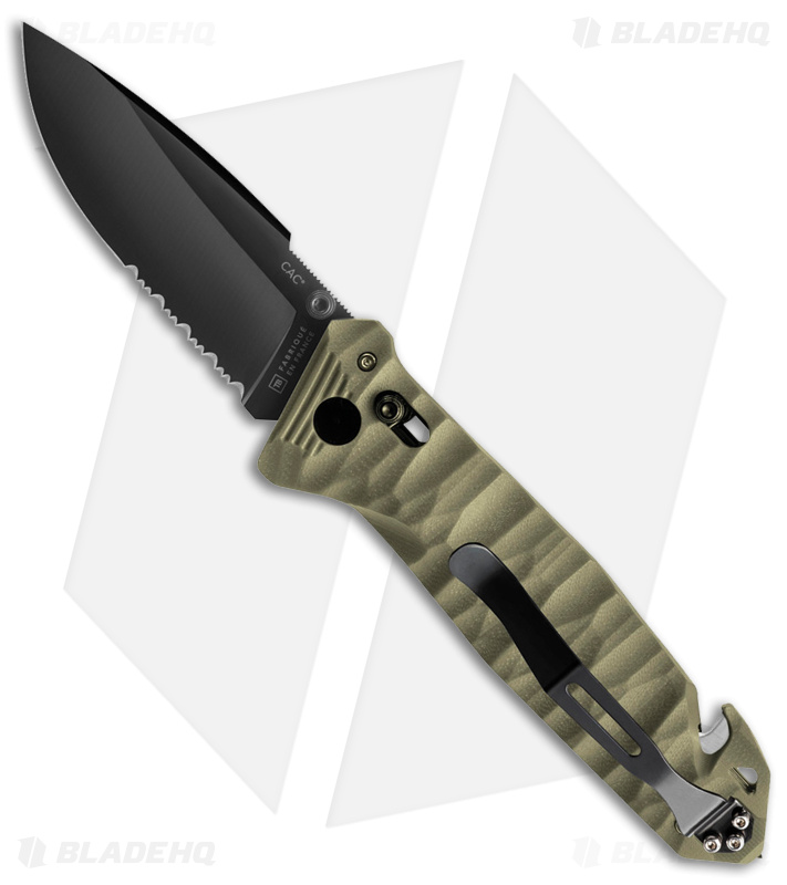 TB Outdoor CAC Bar Lock Knife w/ Breaker OD Green Polymer (3.7" Black Serr) 