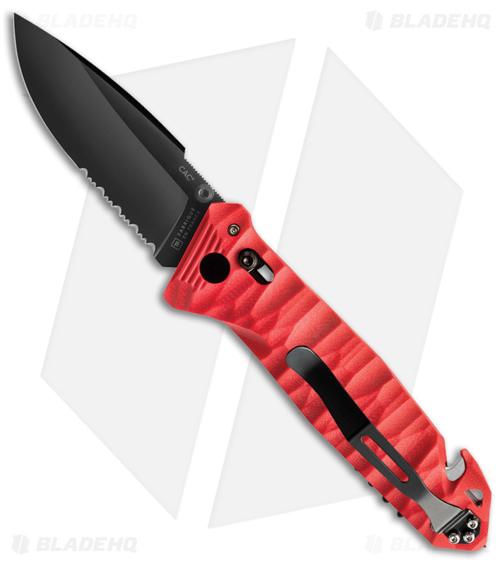 TB Outdoor CAC Bar Lock Knife w/ Breaker Red Polymer (3.7" Black Serr) 