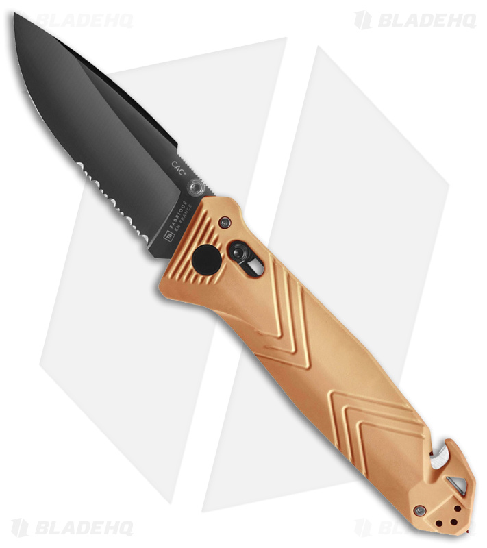 TB Outdoor CAC  Vengeur Bar Lock Knife w/ Breaker Tan Polymer (3.7" Black Serr) 