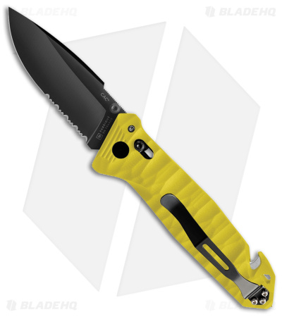 TB Outdoor CAC Bar Lock Knife w/ Breaker Yellow Polymer (3.7" Black Serr) 